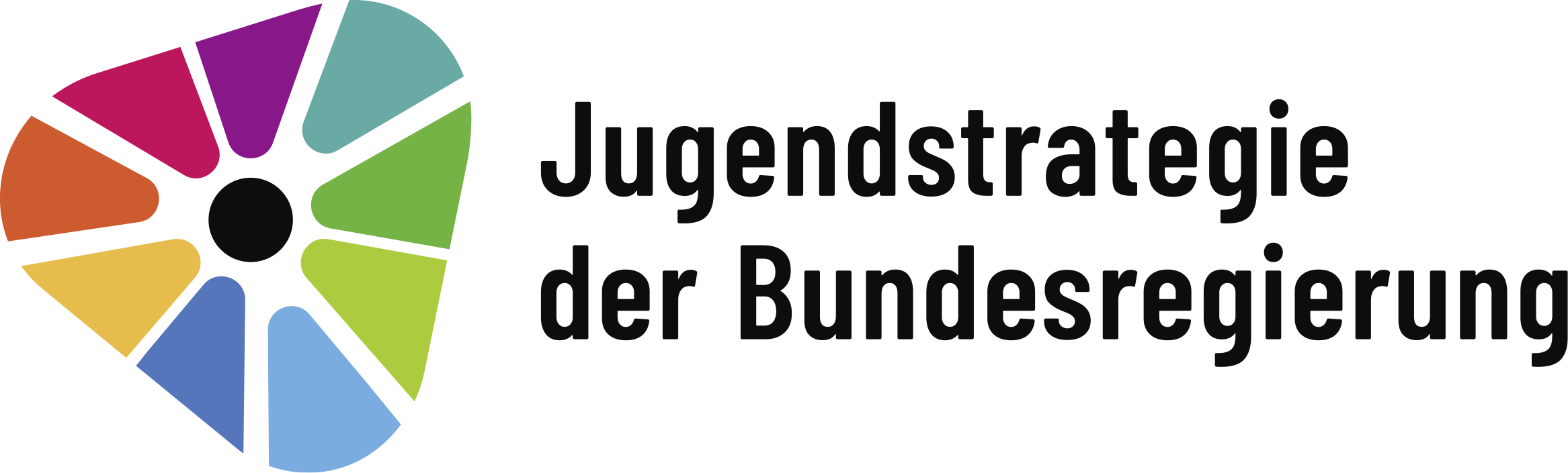 Das Logo von der Jugendstrategie der Bundesregierung wird gezeigt. Es besteht aus dem Namen und einem bunten Farbelement.