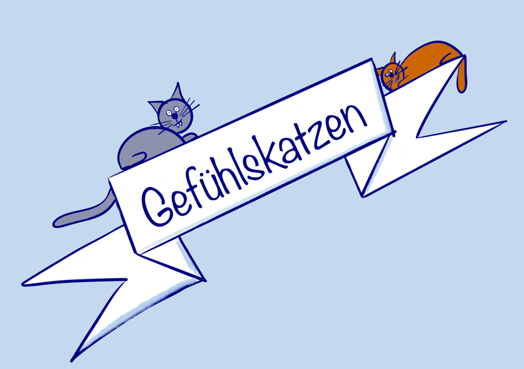Das Bild zeigt den Schriftzug "Gefühlskatzen" und zwei kleine gezeichnete Katzen
