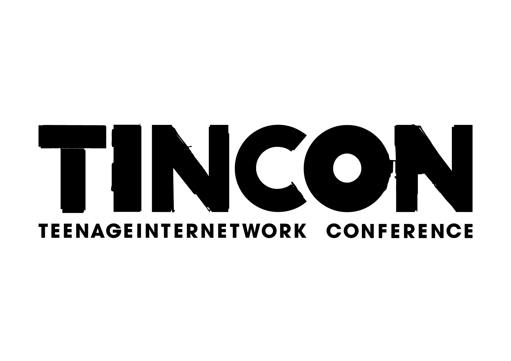 auf weißem (transparentem) Hintergrund steht in schwarzen Großbuchstaben "TINCON" geschrieben. Darunter steht in kleiner und schwarz "Teenaginternetwork Conference"