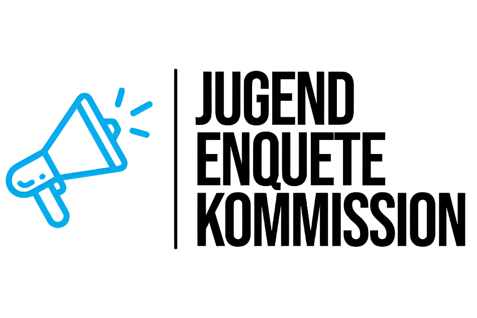Logo der "Jugend-Enquete-Komission" mit einem blauen Megaphone links